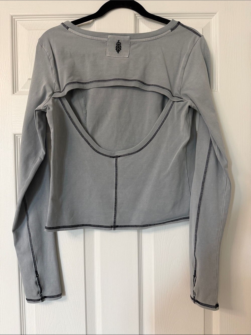 NWOT Free People Movement Grey Long-Sleeve Crewneck Top with Contrast Stitch